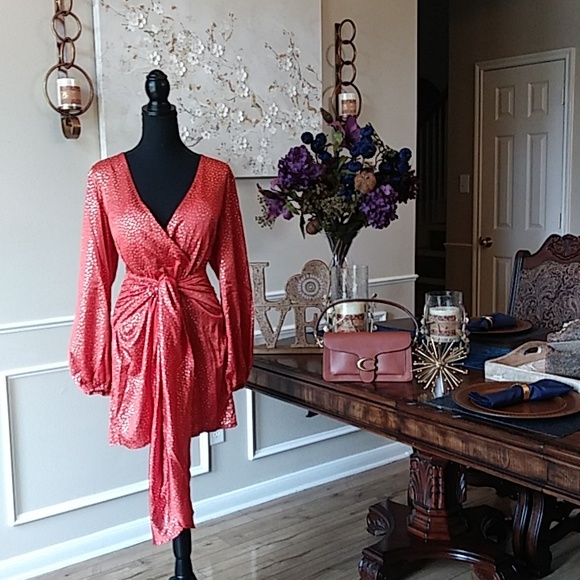 NWT Exclusive Selection Orange And Gold Waist Wrap Mini Dress By CBR. Size XL - Picture 1 of 17